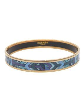 Hermes Bracelet Enamel PM Metal Blue Purple Gold Bangle Cloisonne